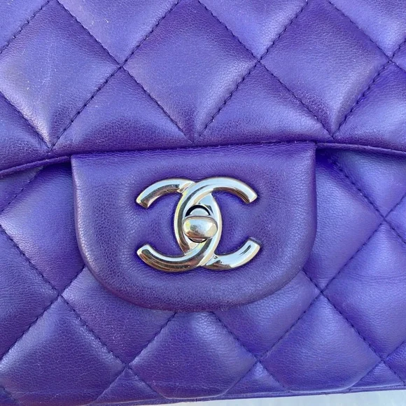 ⭐️JUMBO⭐️CHANEL classic Lambskin Jumbo double flap Lavender quilted silver chain - Picture 14 of 17